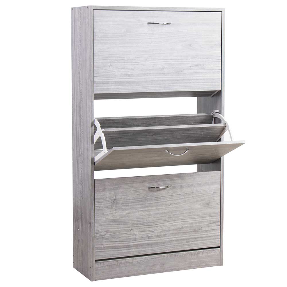 Scarpiera 3 Ante Ripiani Porta Scarpe Doppia Profondita Legno 63x24x115 Grigio