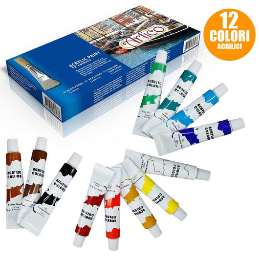 Pittura Acrilica Confezione 12 Pezzi Acquerelli Vari Colori Tubo 12 Ml Artico