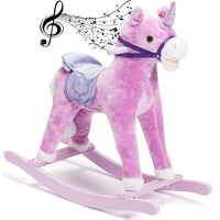 Cavallo a Dondolo Unicorno Rosa con Effetti Sonori Realistici Legno e Peluche