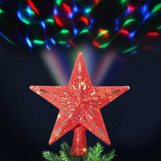 Puntale Proiettore LED Albero di Natale Forma Stella Rosso Effetti di Luce RGB