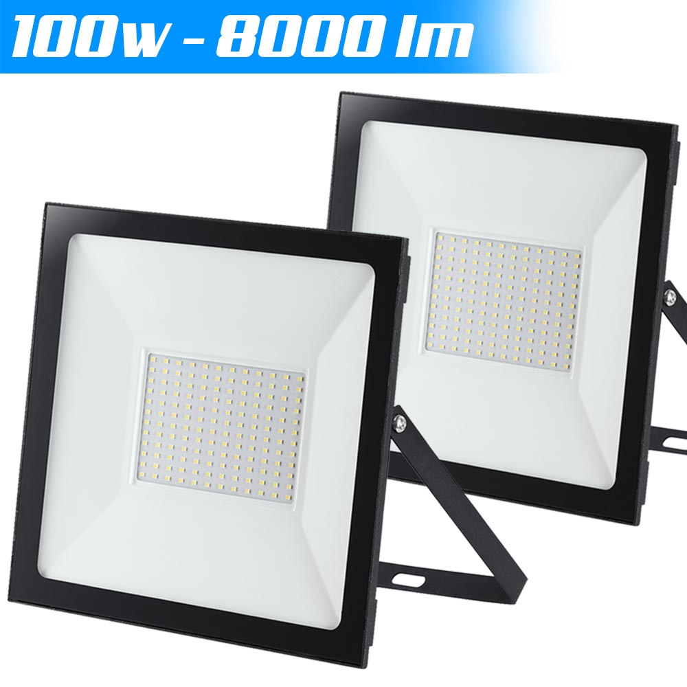 Set 2 Fari Led 100W Luce Alta Luminosita 8000lm Bianco Faro Faretti Esterno Slim