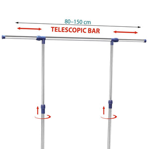 Stand Appendiabiti Singolo in Acciaio con Ruote Aste Telescopiche Regolabile