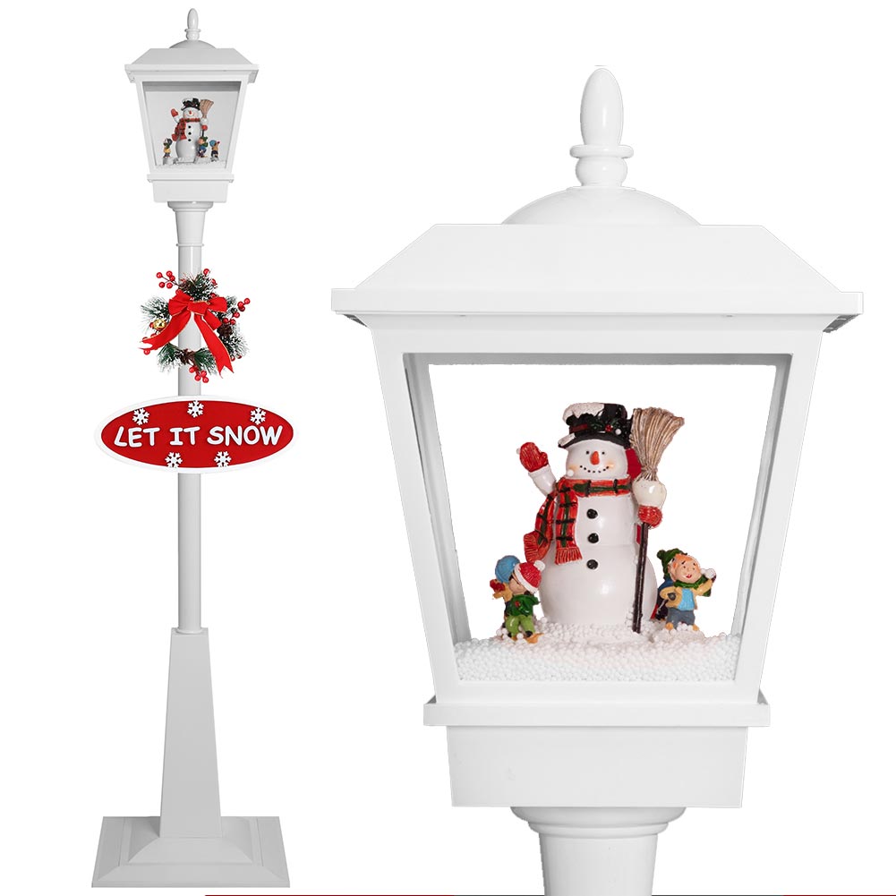 Lampione Natale con Luce LED Scena Natalizia Motorizzata Neve Musica 180cm Bianc