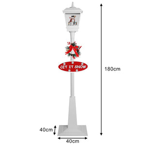 Lampione Natale con Luce LED Scena Natalizia Motorizzata Neve Musica 180cm Bianc