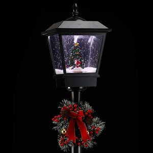 Lampione Natale con Luce LED Scena Natalizia Motorizzata Neve Musica 180 cm Nero