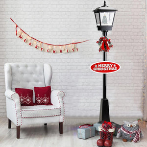 Lampione Natale con Luce LED Scena Natalizia Motorizzata Neve Musica 180 cm Nero