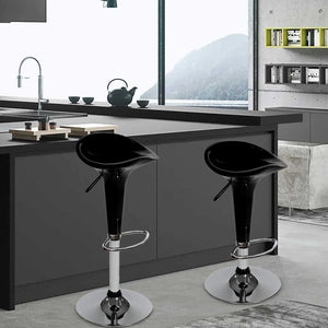 Set 2 Sgabelli Cucina Regolabile Acciaio e ABS Sgabello Girevole Nero Casa Bar