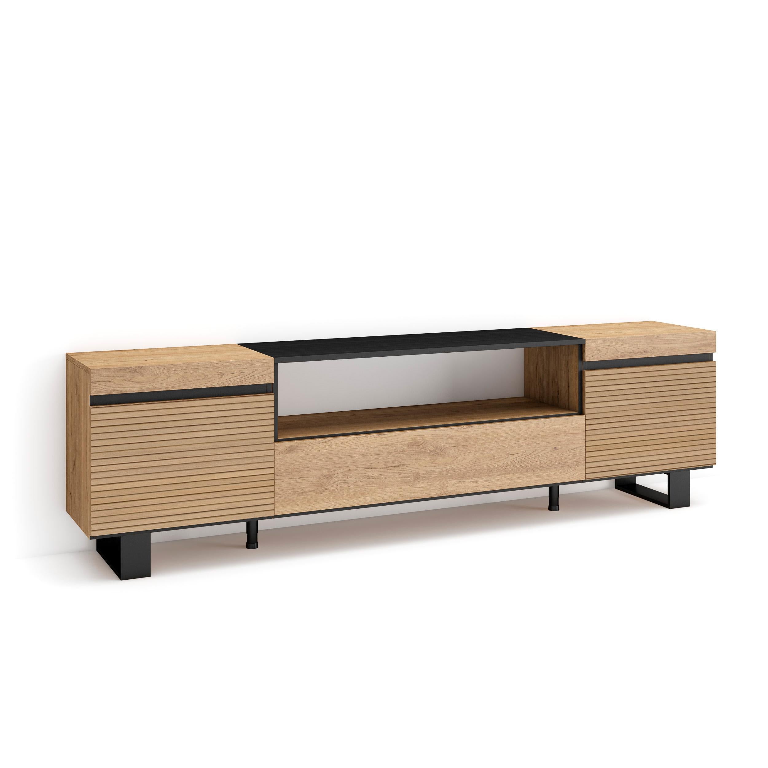 Mobile TV Soggiorno, 200x57x35cm, Per TV fino a 80", Design industriale, Rovere , RF3313