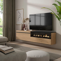 Mobile TV Soggiorno, 200x45x35cm, Per TV fino a 80", Camino elettrico, Sospeso, da appendere, Rovere , RF3323