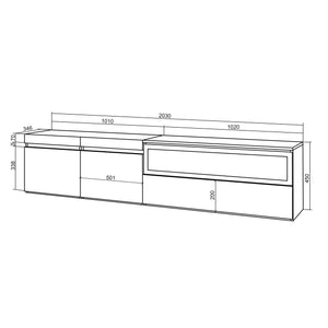 Mobile TV Soggiorno, 200x45x35cm, Per TV fino a 80", Camino elettrico, Sospeso, da appendere, Rovere , RF3323