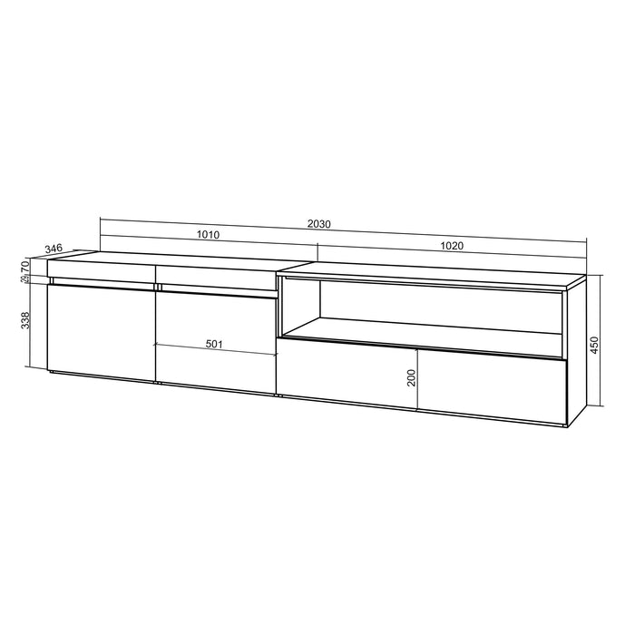 Mobile TV Soggiorno, 200x45x35cm, Per TV fino a 80", Sospeso, da appendere, Rovere , RF3320