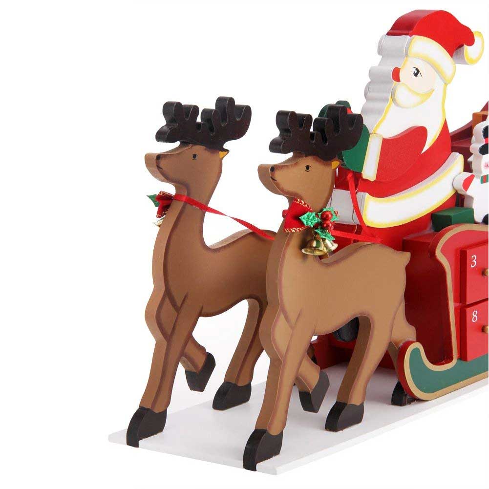 Calendario Avvento Slitta Babbo Natale Legno 24 Cassetti Decorazioni Natalizie