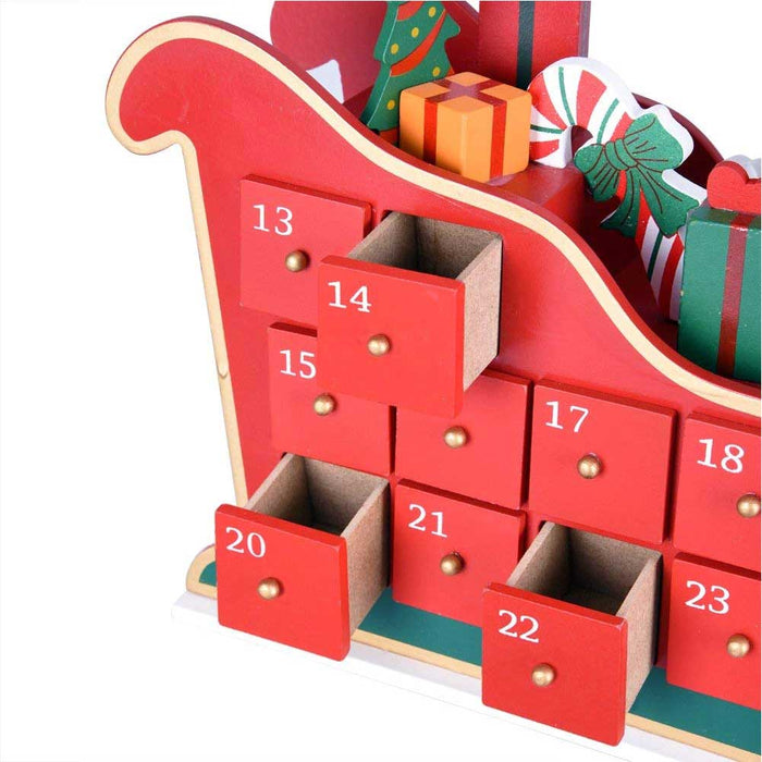 Calendario Avvento Slitta Babbo Natale Legno 24 Cassetti Decorazioni Natalizie