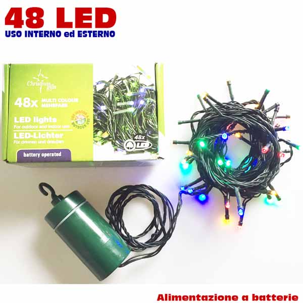 Catena Luminosa 2,75 mt Luci 48 LED Multicolor a batteria con 6 Giochi di Luce