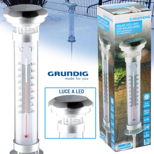 Lampada A 1 Led Energia Solare Con Termometro Paletto 57cm Luce Giardino Grundig