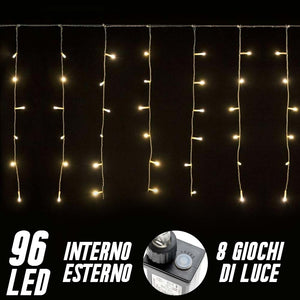 Tenda Luminosa Natalizia 96 LED Luce Bianco Caldo 3 METRI Esterno Luci Cavo 5 mt