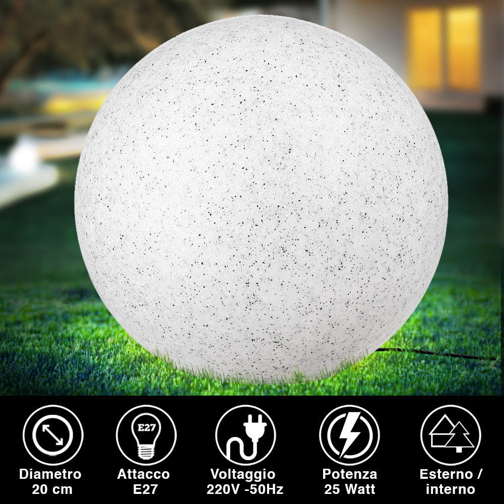 Lampada Sfera Giardino 20cm Luce Illuminazione Esterno Attacc E27 Effetto Pietra