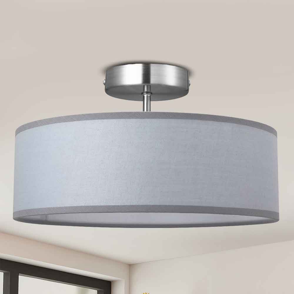 Lampadario Plafoniera 30cm Tessuto e Acciaio 2 Luci E14 Design Moderno Grigio