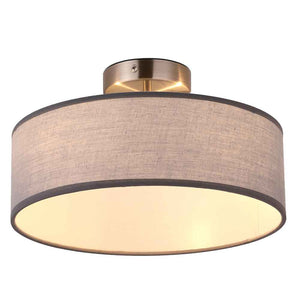 Lampadario Plafoniera 30cm Tessuto e Acciaio 2 Luci E14 Design Moderno Grigio