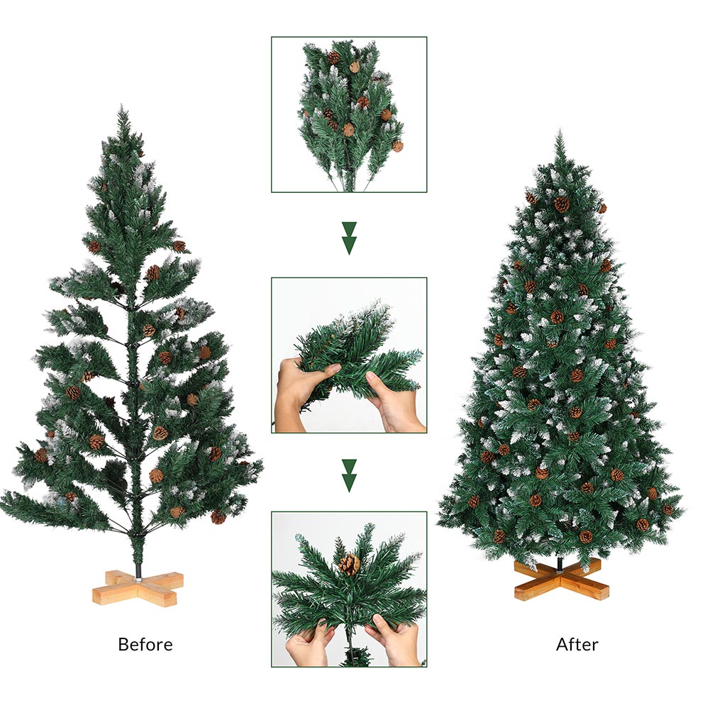 Albero Di Natale Innevato King Premium 240cm 1433 Rami con Pigne e Base Legno