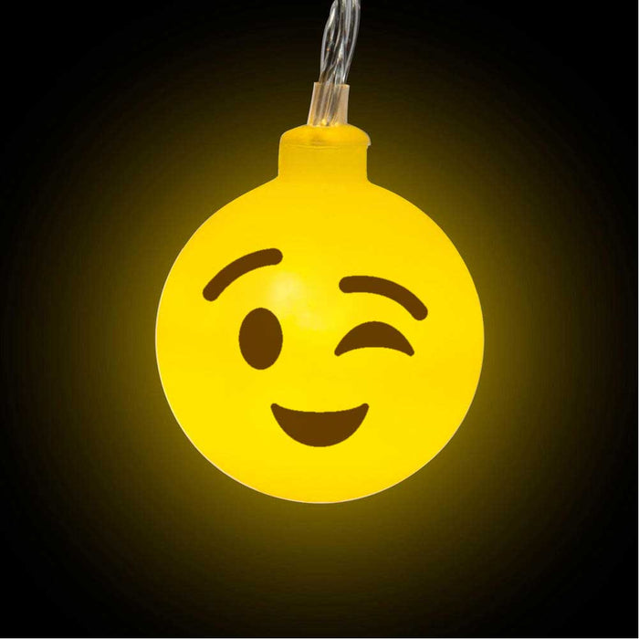 Catena Luminosa Emoji 10 LED Emoticon Occhiolino Lunghezza 120cm a Batteria