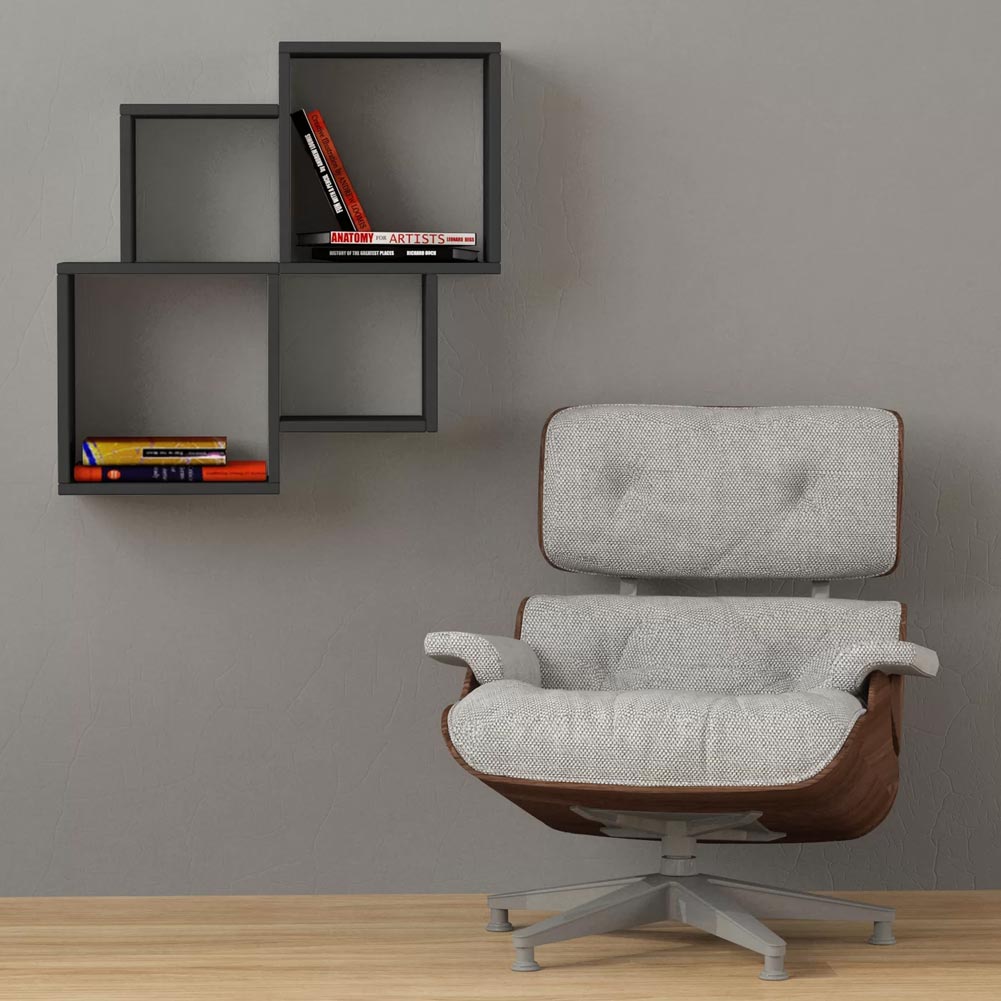 Libreria Scaffale Parete 4 Mensole Ripiani Design Moderno Legno Grigio 100x72cm