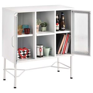 Mobile Madia con 2 Ante Mobiletto Credenza Design Moderno Metallo Vetro Bianco