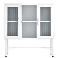 Mobile Madia con 2 Ante Mobiletto Credenza Design Moderno Metallo Vetro Bianco