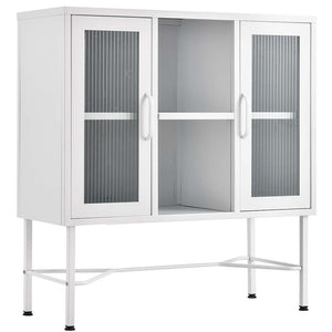 Mobile Madia con 2 Ante Mobiletto Credenza Design Moderno Metallo Vetro Bianco