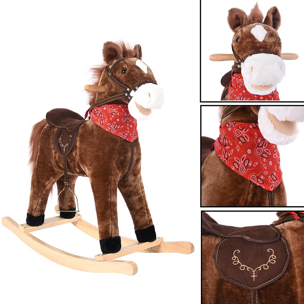 Cavallo Dondolo Cavalcabile Peluche Cavalluccio Giocattolo Bambini Suoni Marrone