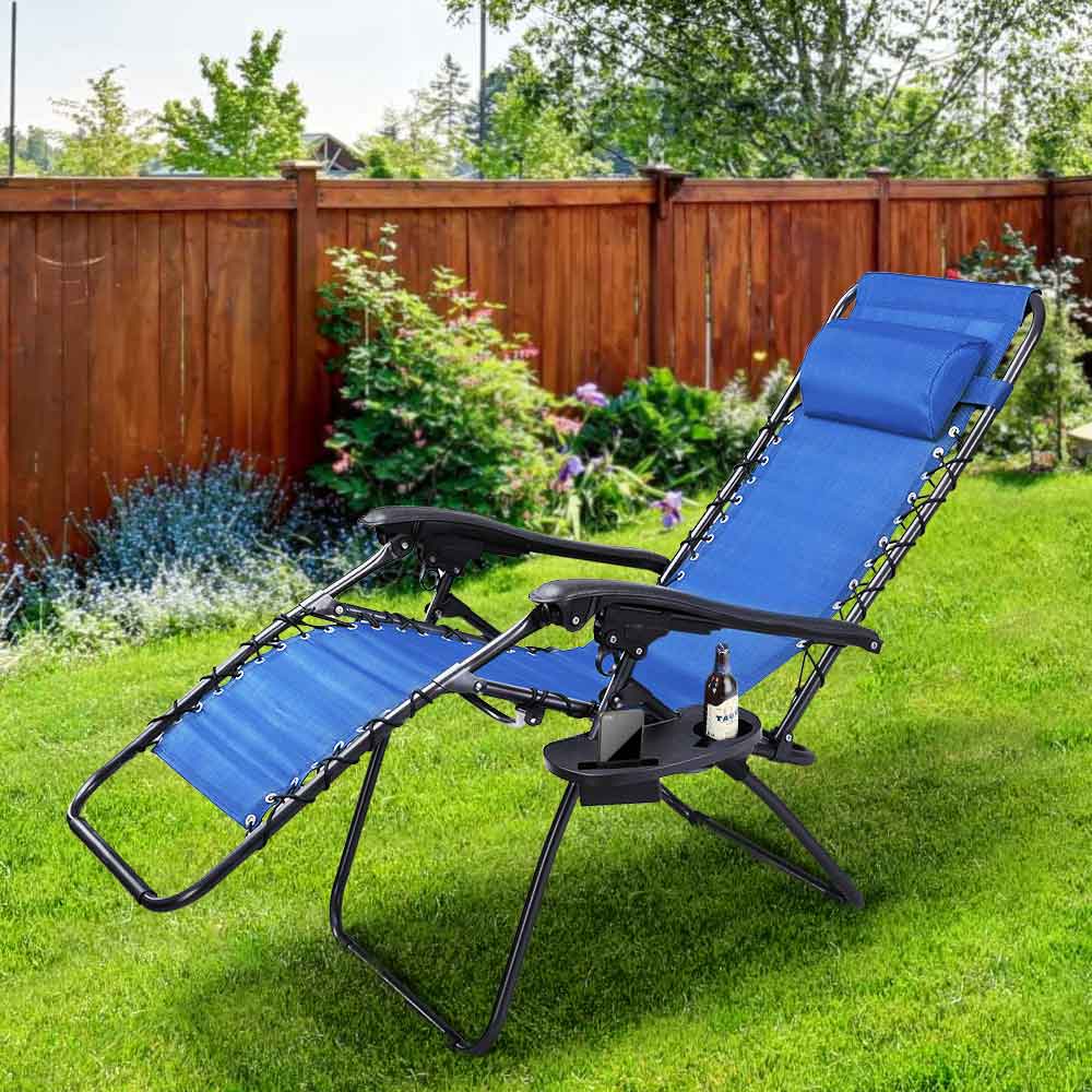 Sedia Poltrona Giardino Gravita Zero Pieghevole Acciaio Oxford con Vassoio Blu