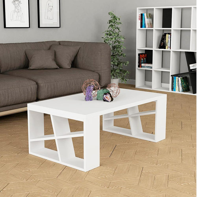 Tavolino Caffe Divano Salotto Rettangolare Basso in Legno Design Moderno colore Bianco