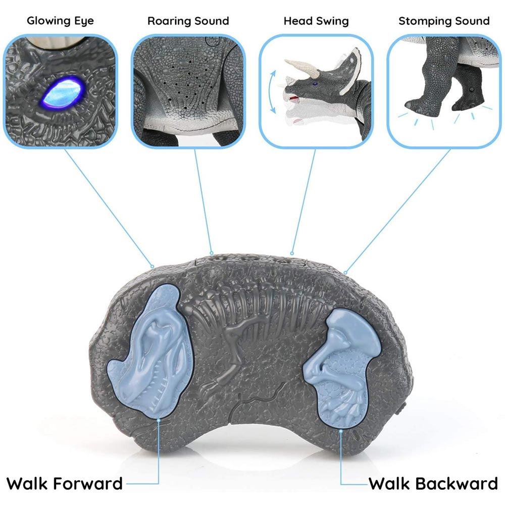Dinosauro Robot Triceratopo Radiocomandato Luci Suoni Movimenti Giocattolo Bimbi