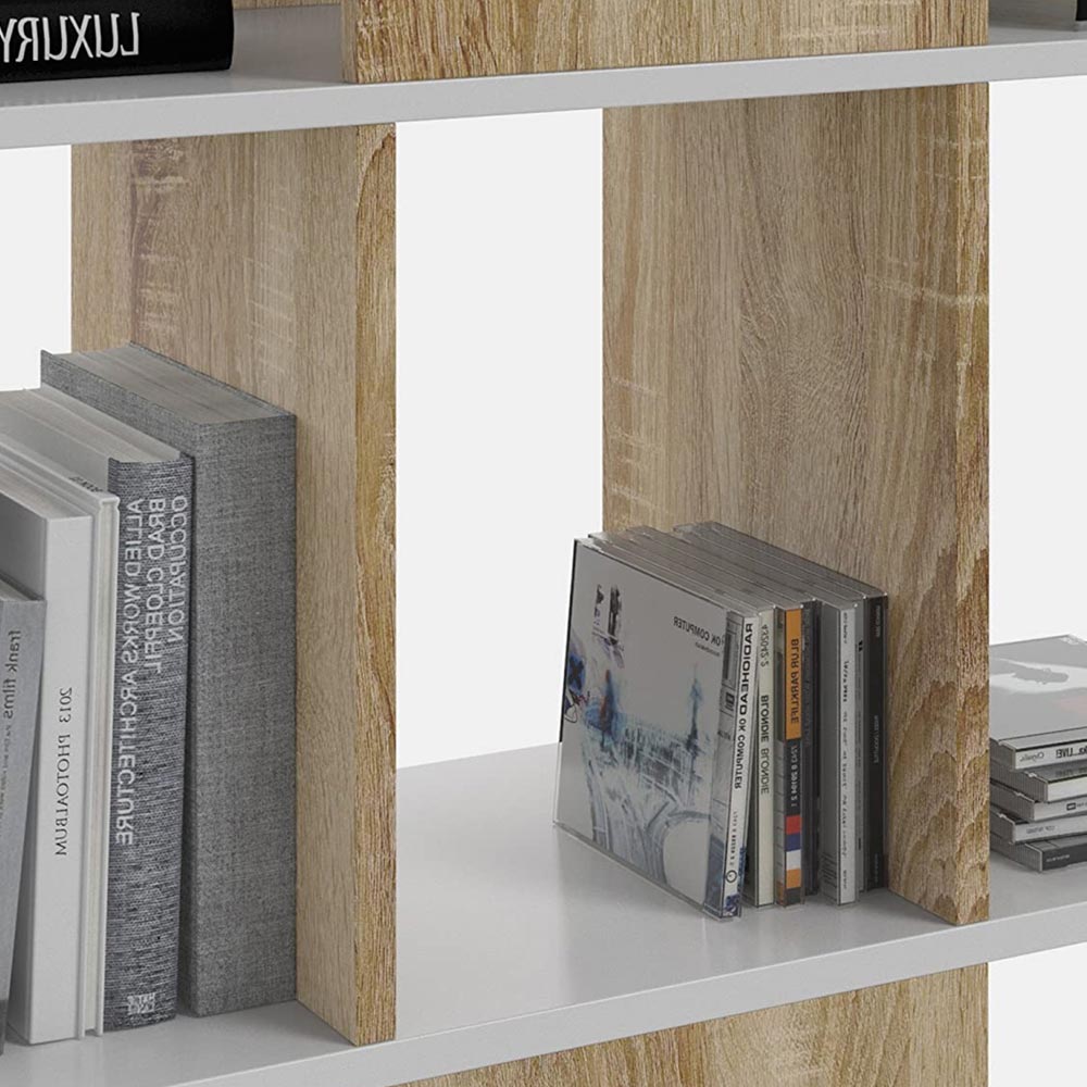 Libreria Design Moderna Scaffale 4 Ripiani 145x29x145 Casa Ufficio Bianco Rovere