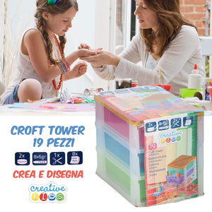 Cassettiera 3 Cassetti Con 19 Pezzi Accessori Disegno Decorazione Per Bambini