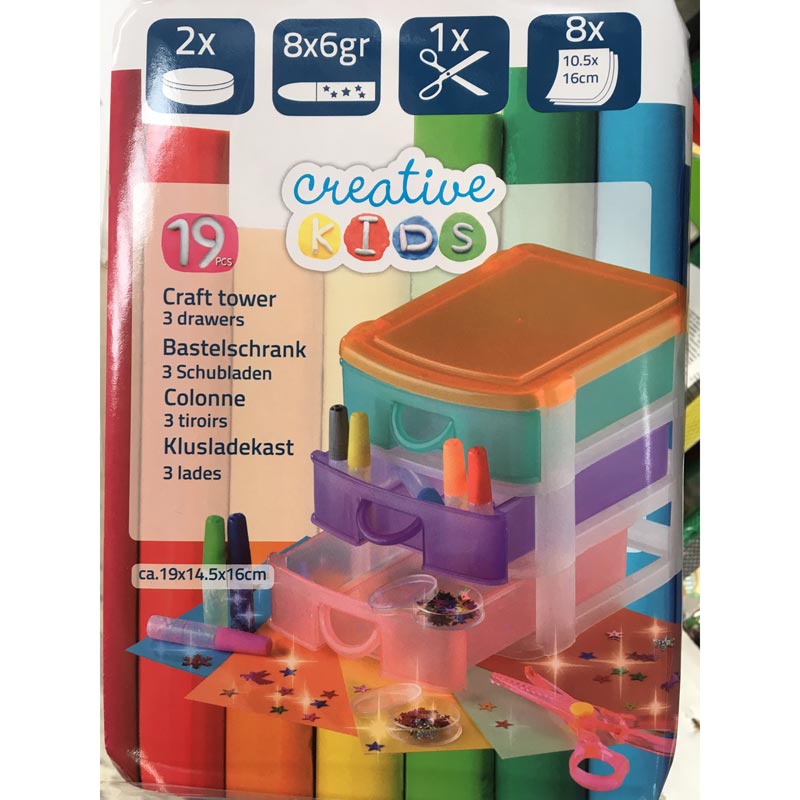 Cassettiera 3 Cassetti Con 19 Pezzi Accessori Disegno Decorazione Per Bambini