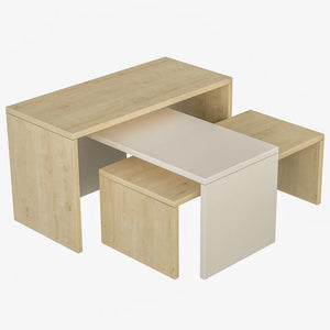 Tavolino Caffe Divano Salotto Rettangolare 3Pz Design Moderno Legno Quercia