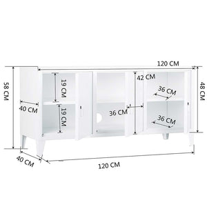 Armadietto Mobiletto TV in Metallo Mobile Basso Televisione Bianco 40x120x58cm