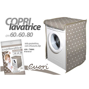 Telo Copertura Lavatrice Protezione Tessuto Chiusura ZIP Cuori Tortora 60x60x80