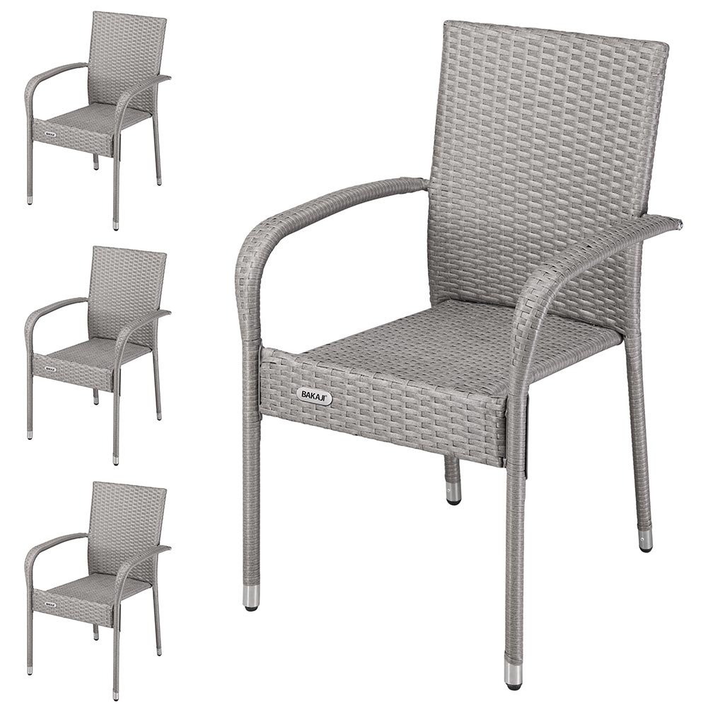 Set 4 Sedie Pranzo da Esterno Polyrattan e Acciaio Design Moderno Giardino Gray