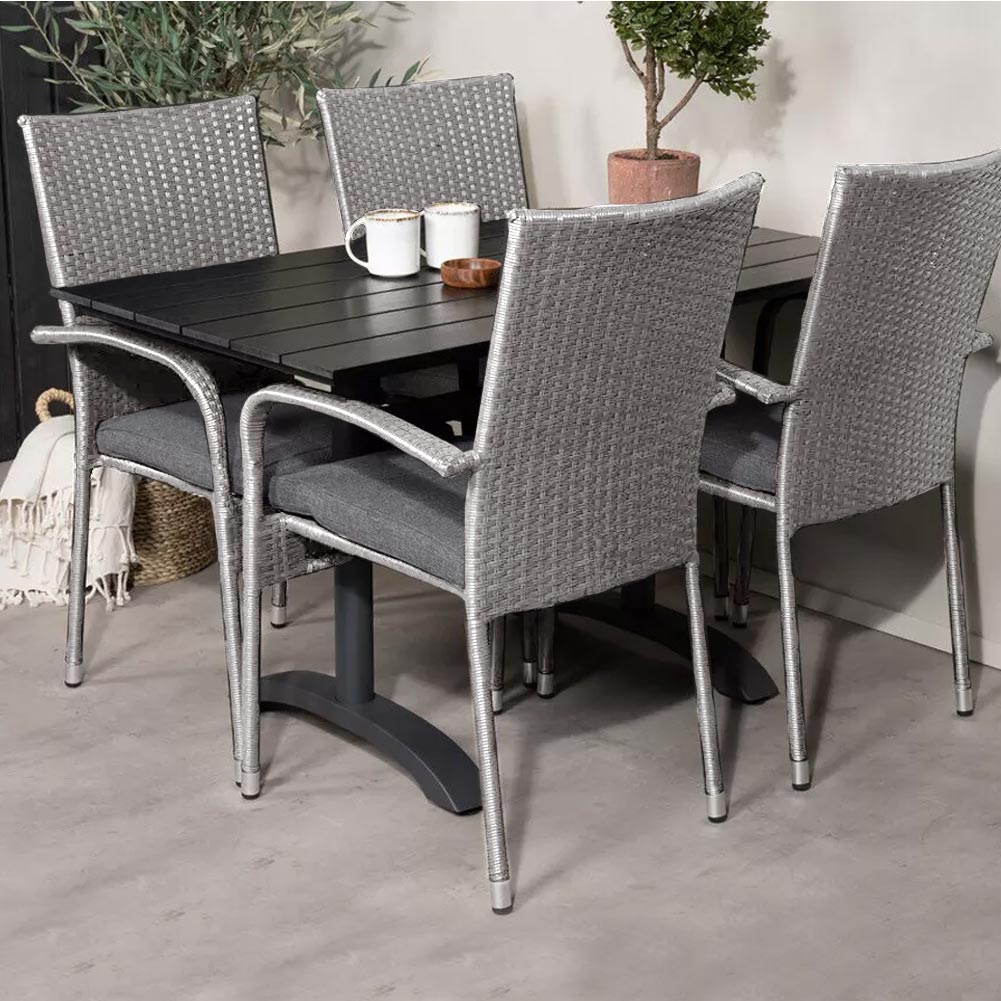 Set 4 Sedie Pranzo da Esterno Polyrattan e Acciaio Design Moderno Giardino Gray