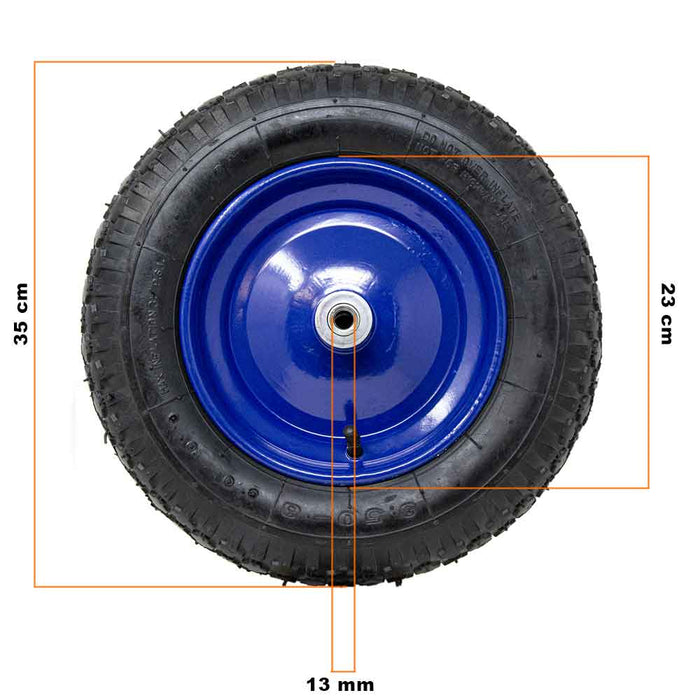 Ruota Pneumatica per Carriola 35cm Gomma 3.50-8 + Asse Corto 170mm Modello Vespa