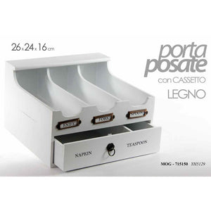 Portaposate Cucina 3 Scomparti con Cassetto Portatovaglioli e Porta Cucchiaini