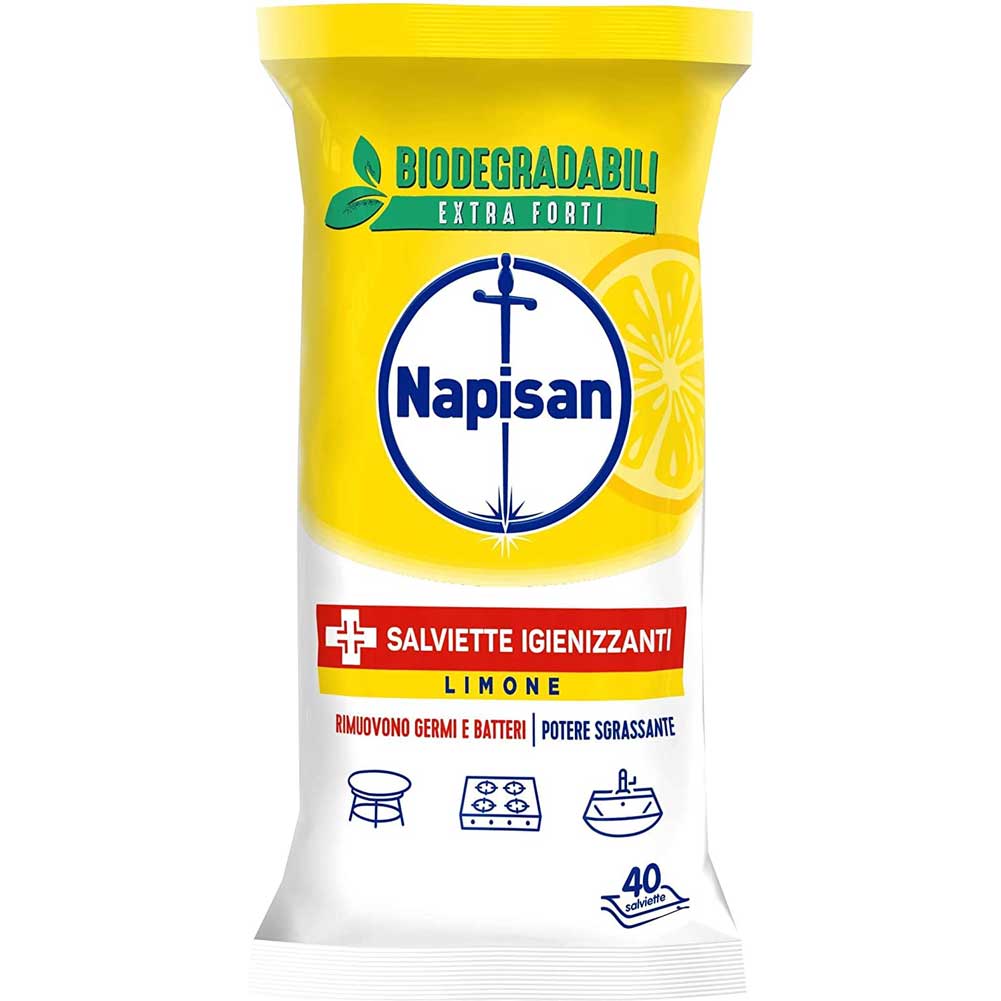 320 x Napisan Salviettine Igienizzanti Multisuperfici Biodegradabili Limone