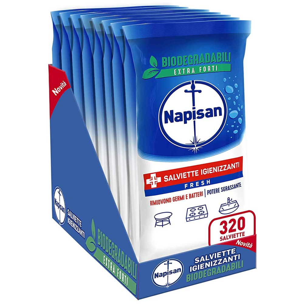 320 x Napisan Salviettine Igienizzanti Multisuperfici Biodegradabili Fresh