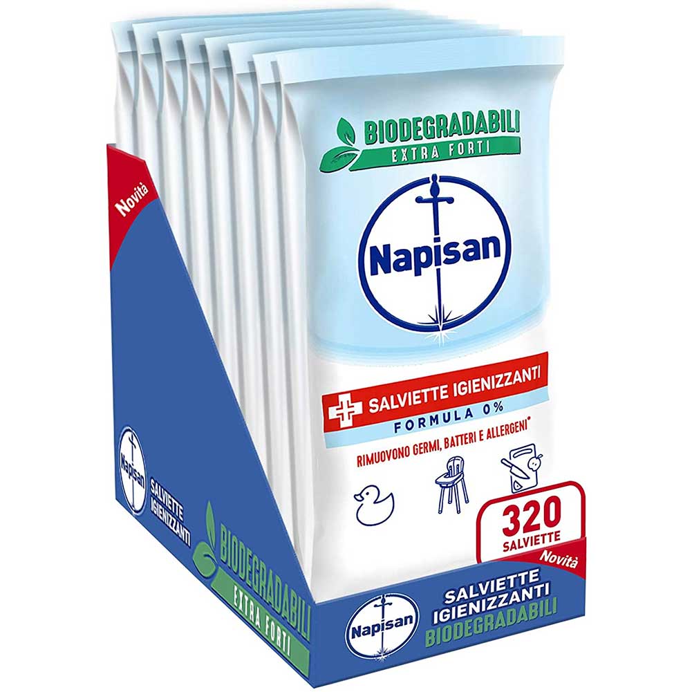 320 x Napisan Salviettine Igienizzanti Multisuperfici Biodegradabili Formula 0%