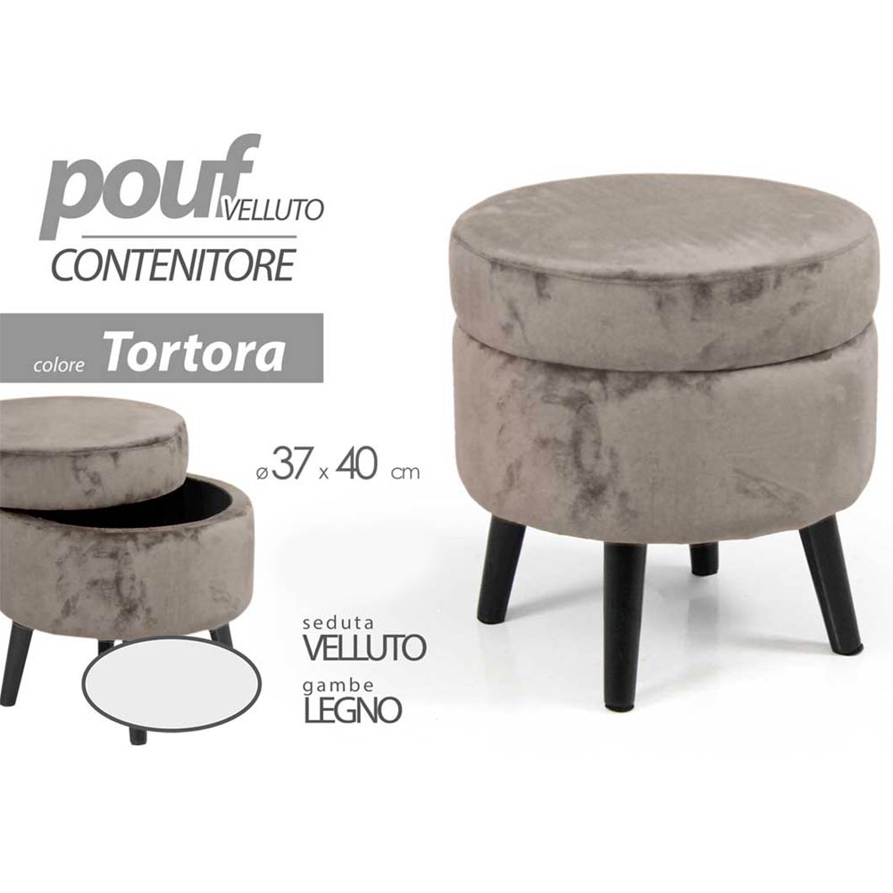 Pouf Contenitore Sgabello Cassapanca Poggiapiedi Tessuto Velluto Tortora 37x40cm