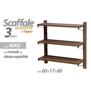 Libreria Mensole Scaffale Parete Design Moderno Legno MDF 3 Ripiani Noce 60x17cm