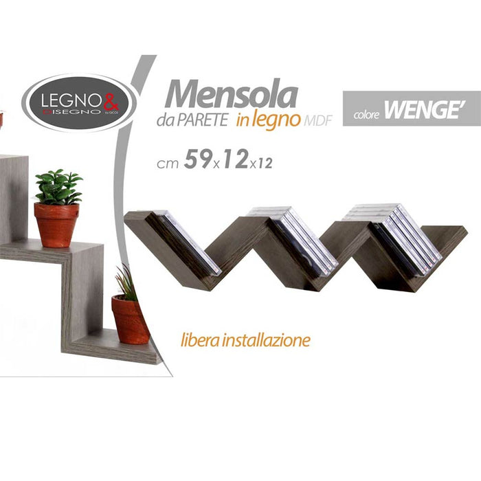 Mensola Parete Moderna Design Zig Zag Mensole Muro Scaffale 3 Ripiani Wenghe