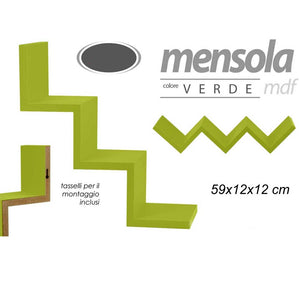 Mensola Parete Moderna Design Zig Zag Mensole Muro Scaffale 3 Ripiani Verde